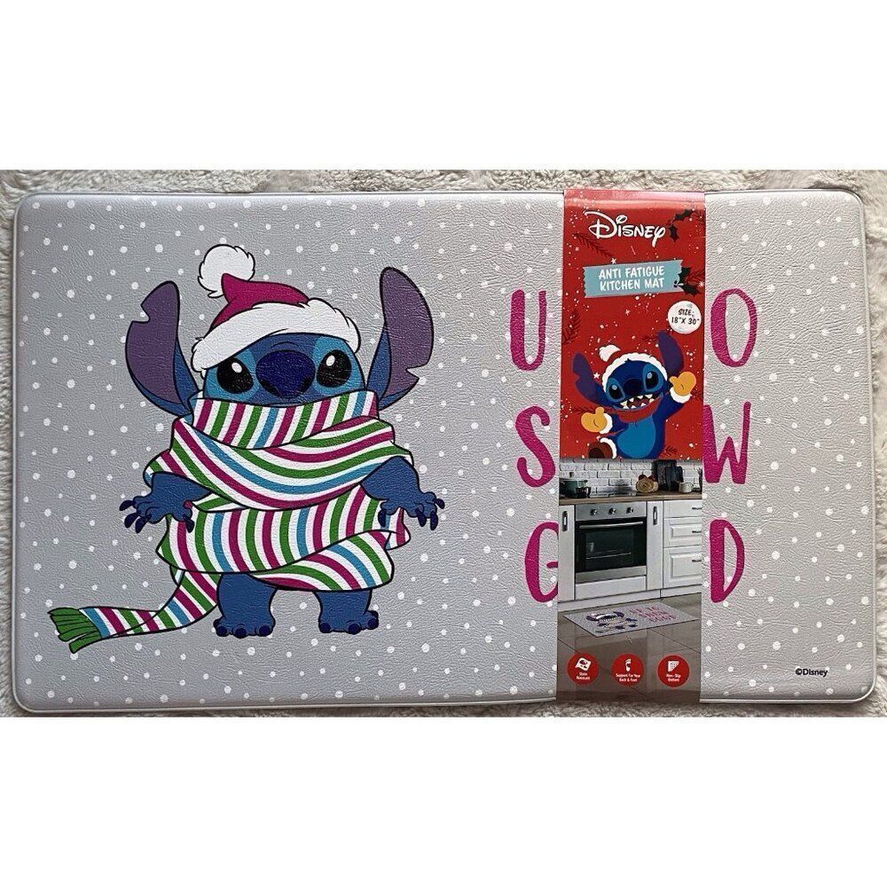 Disney‎ Stitch With Scarf Santa Hat Fatigue Kitchen Mat 18 X 30” Christmas NEW